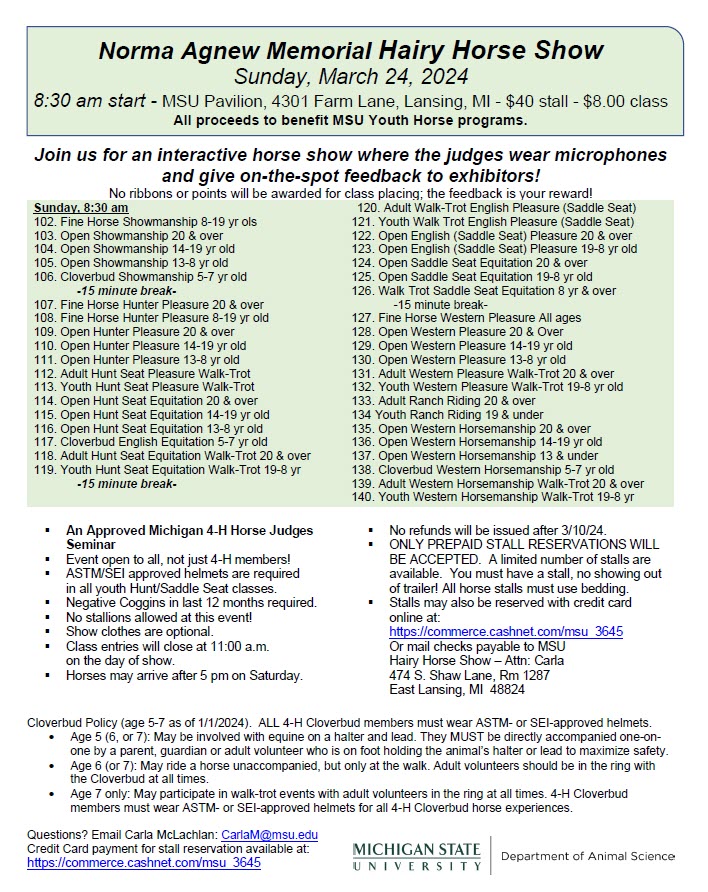 Hairy Horse Show List of Classes